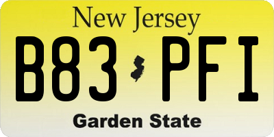 NJ license plate B83PFI