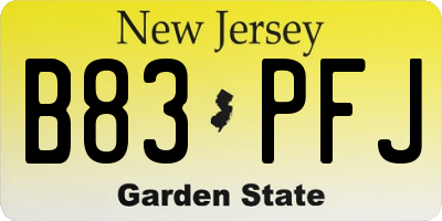 NJ license plate B83PFJ