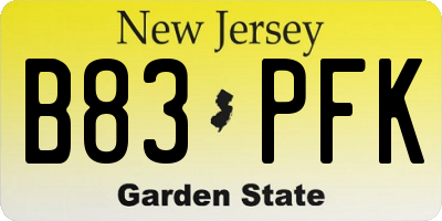 NJ license plate B83PFK