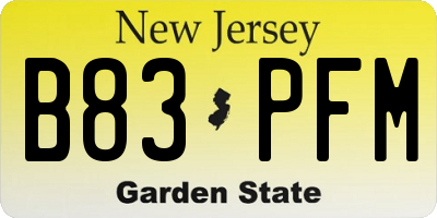 NJ license plate B83PFM