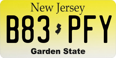 NJ license plate B83PFY