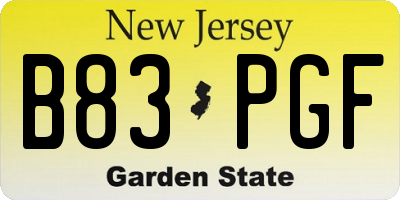 NJ license plate B83PGF