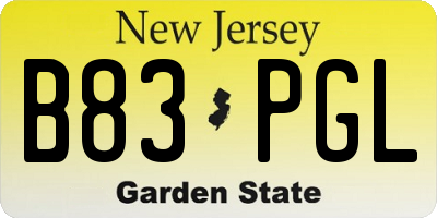 NJ license plate B83PGL