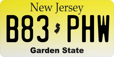 NJ license plate B83PHW