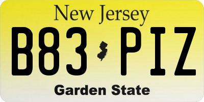 NJ license plate B83PIZ