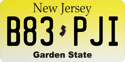 NJ license plate B83PJI