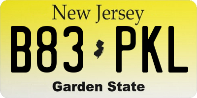 NJ license plate B83PKL