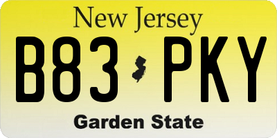 NJ license plate B83PKY
