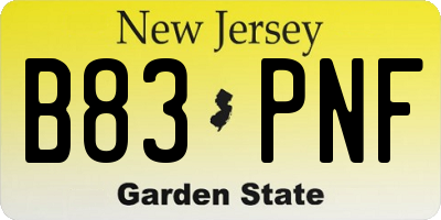NJ license plate B83PNF