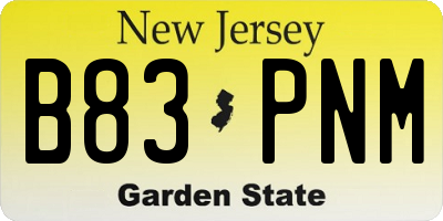 NJ license plate B83PNM