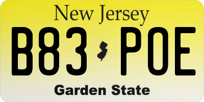 NJ license plate B83POE