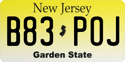 NJ license plate B83POJ