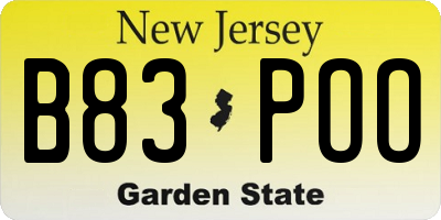 NJ license plate B83POO