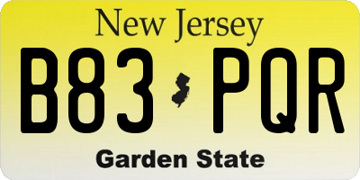 NJ license plate B83PQR