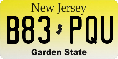 NJ license plate B83PQU