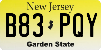 NJ license plate B83PQY