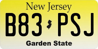 NJ license plate B83PSJ
