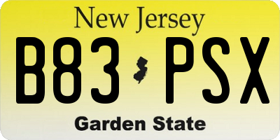 NJ license plate B83PSX