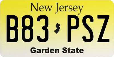 NJ license plate B83PSZ