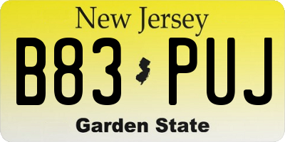 NJ license plate B83PUJ