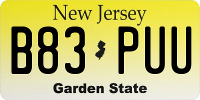 NJ license plate B83PUU