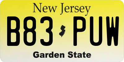NJ license plate B83PUW