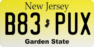 NJ license plate B83PUX