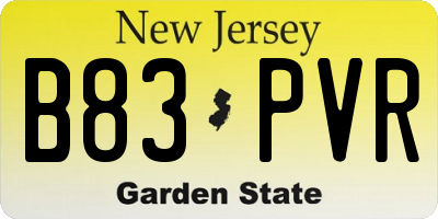 NJ license plate B83PVR
