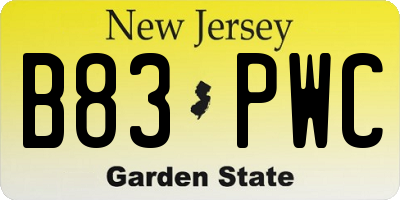 NJ license plate B83PWC