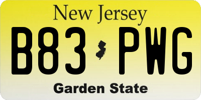 NJ license plate B83PWG