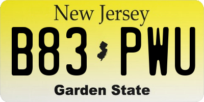 NJ license plate B83PWU