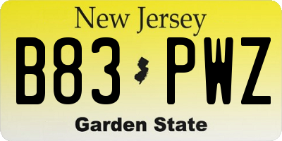 NJ license plate B83PWZ