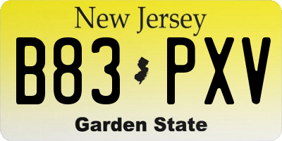 NJ license plate B83PXV
