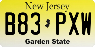 NJ license plate B83PXW