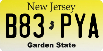 NJ license plate B83PYA