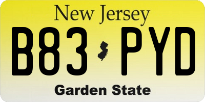 NJ license plate B83PYD
