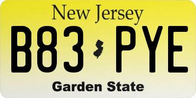 NJ license plate B83PYE