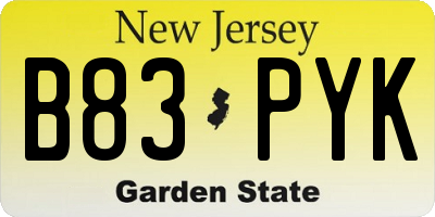 NJ license plate B83PYK