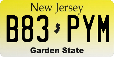 NJ license plate B83PYM