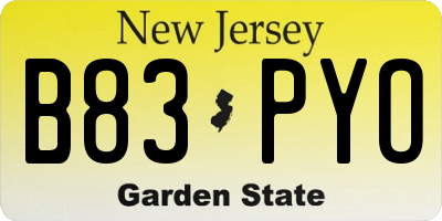 NJ license plate B83PYO