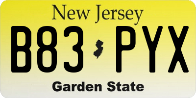 NJ license plate B83PYX