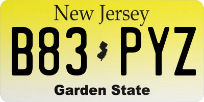 NJ license plate B83PYZ