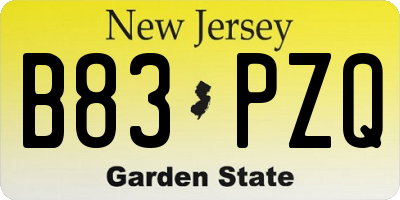 NJ license plate B83PZQ