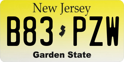 NJ license plate B83PZW