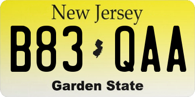 NJ license plate B83QAA