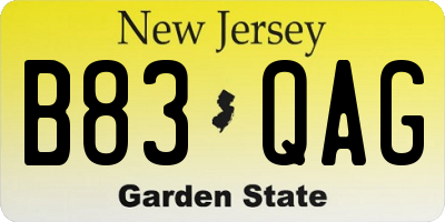 NJ license plate B83QAG