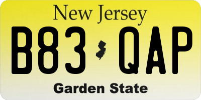 NJ license plate B83QAP