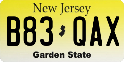 NJ license plate B83QAX