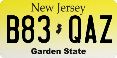 NJ license plate B83QAZ