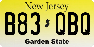 NJ license plate B83QBQ